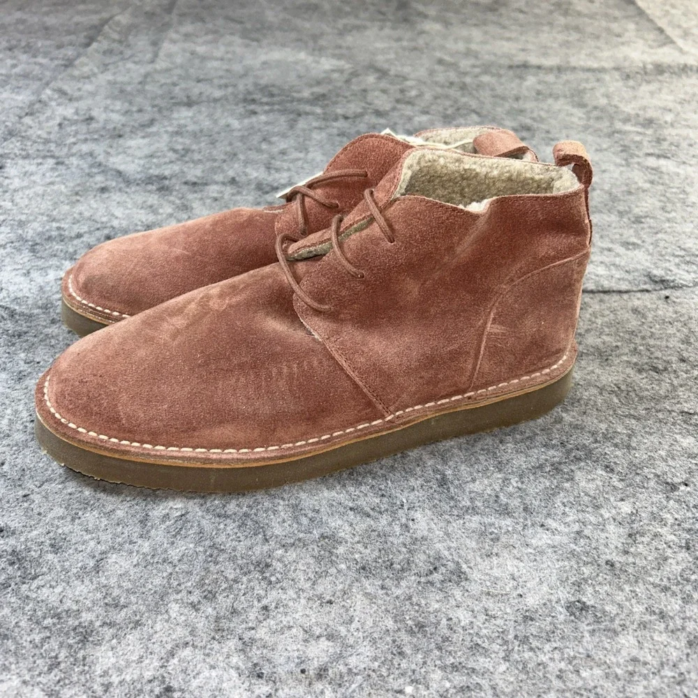 New Zara Girls Sherpa Lined Split Leather Ankle Booties  37/5 Rose Pink